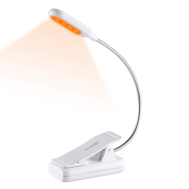 VAVOFO Clip On Rechargeable Reading Light, 7 LEDs with 3 Colortemperature 9 Brightness Levels Book Lights for Reading in Bed with Power Indicator for Bookworms Black (white1-Pack) - Image 1